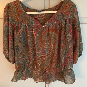 American Living Brown Paisley Woman’s Blouse Size L - Vibrant Color